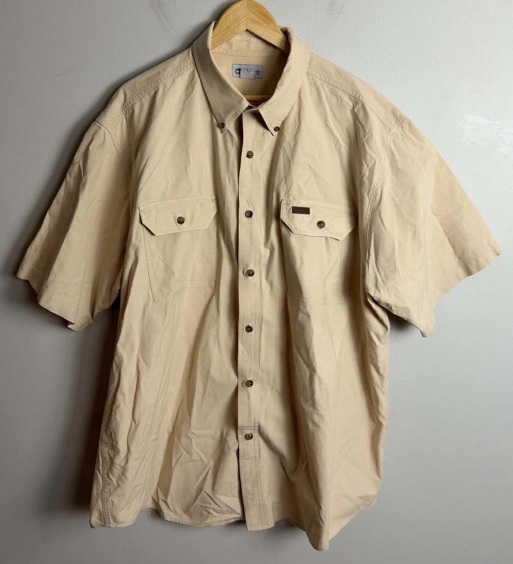 Carhartt Short Sleeve Button Down Work Shirt Beige Size XL S118NTC Men’s